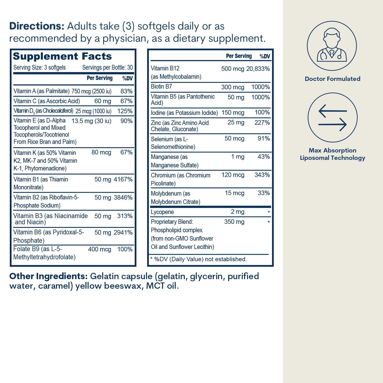 Liposomal Active B Complex Multivitamin With Minerals Softgels