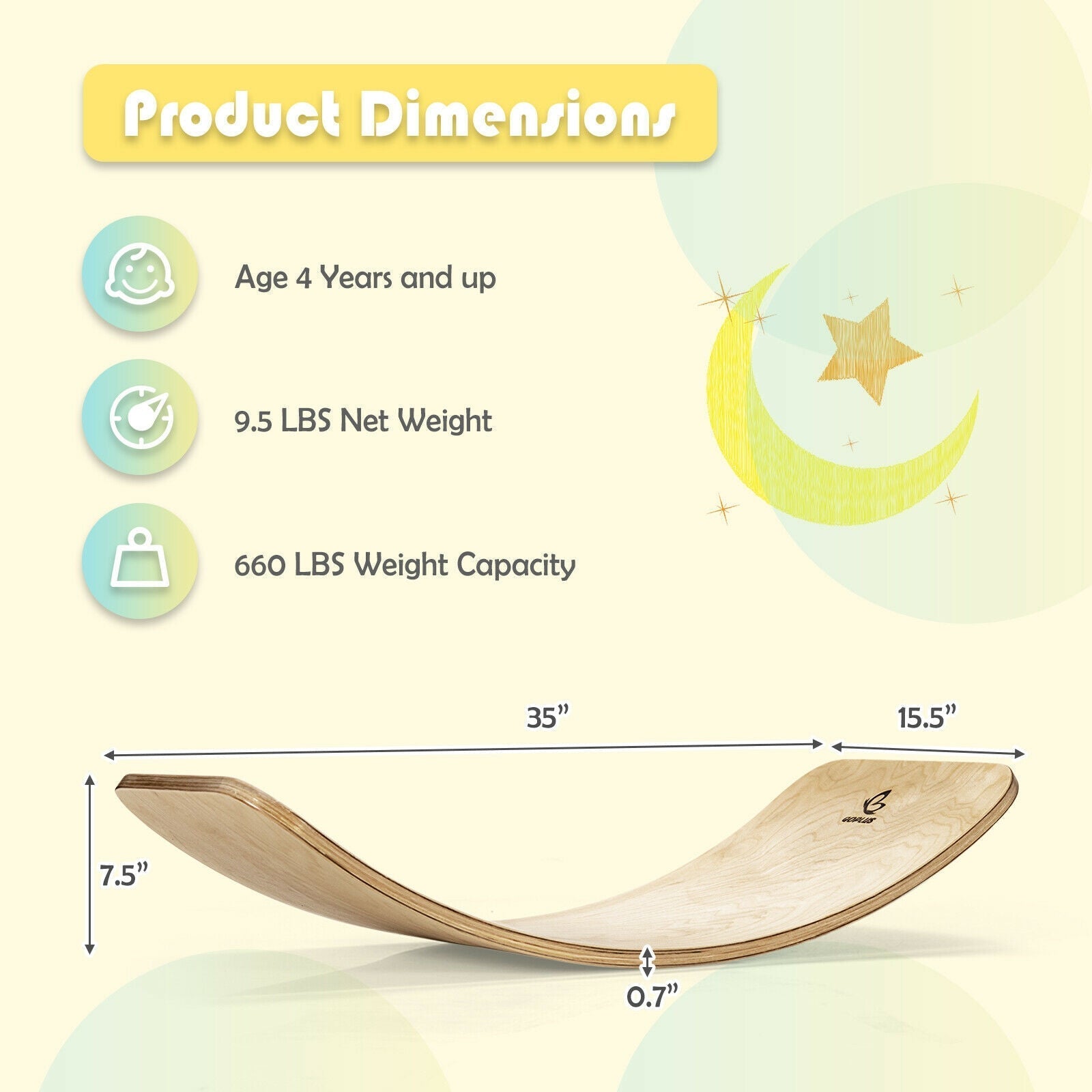 12-Inch Natural Wobble Board For Balance Training