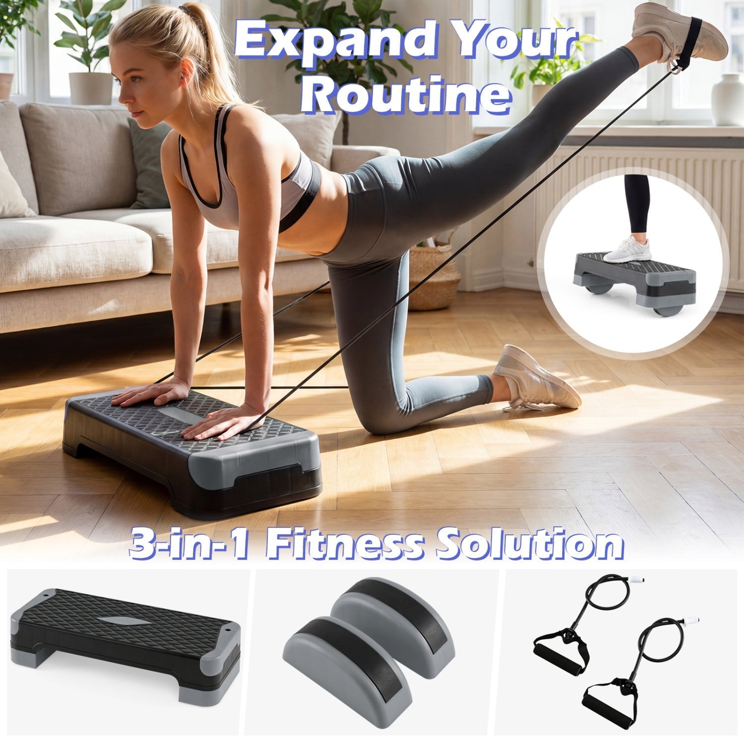 3-In-1 Aerobic Step Platform With Risers Trainers