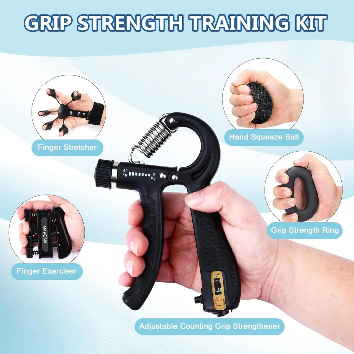 Adjustable Grip Trainer Kit With Finger Hand Exercisers