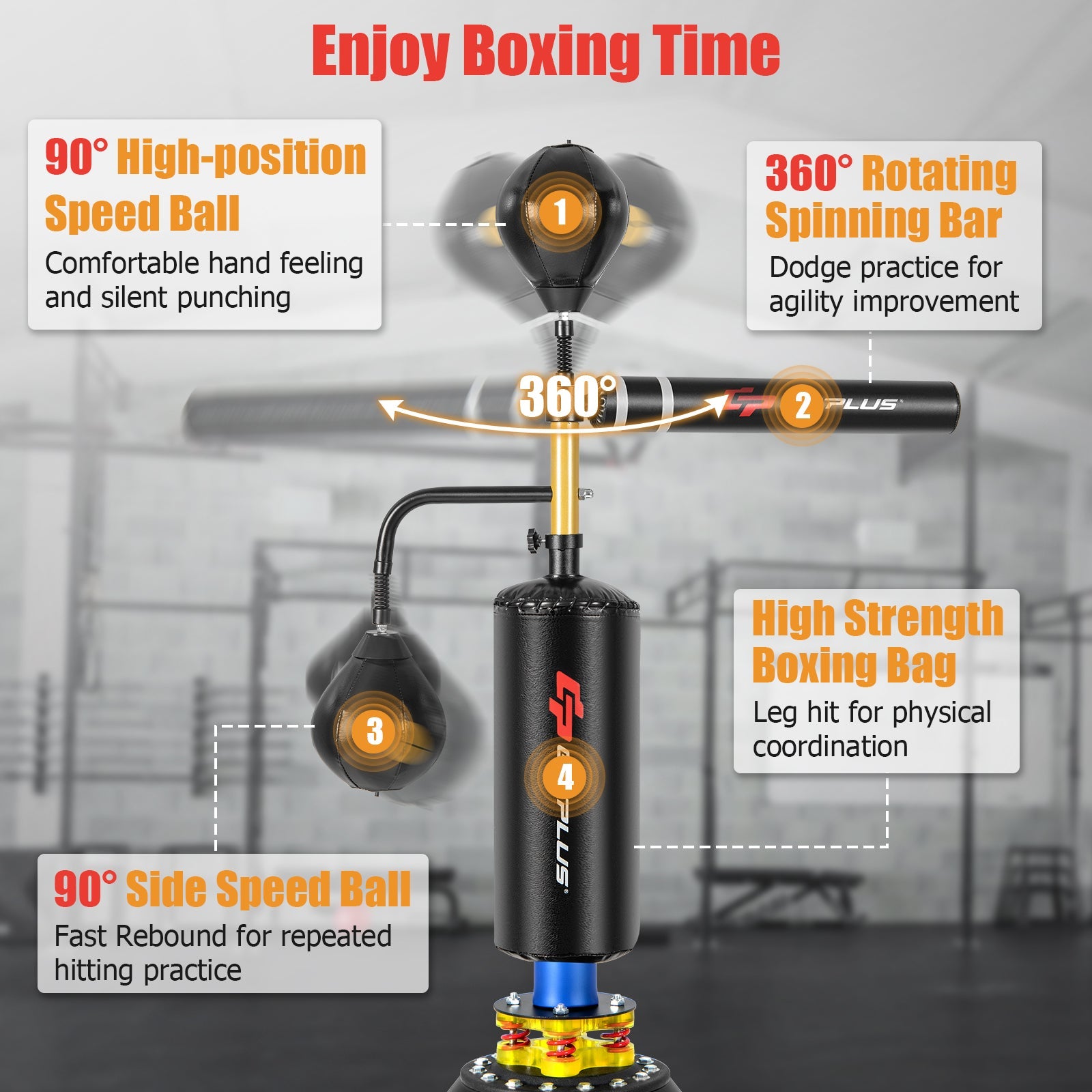 Freestanding Boxing Speed Trainer 360° Adjustable Spinning Bar