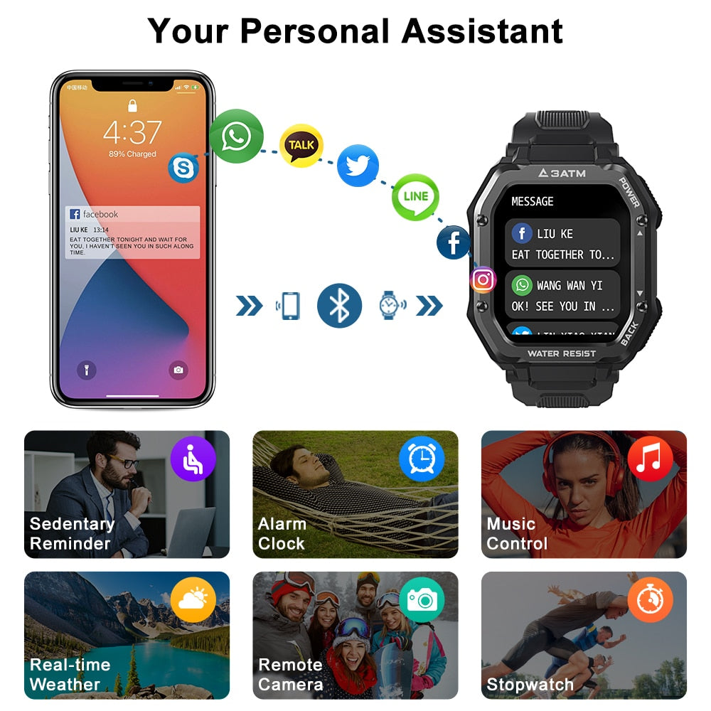 Rugged Smart Watch Men Waterproof Fitness Tracker