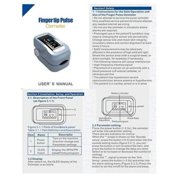 Portable Finger Pulse Oximeter Heart Rate Monitor